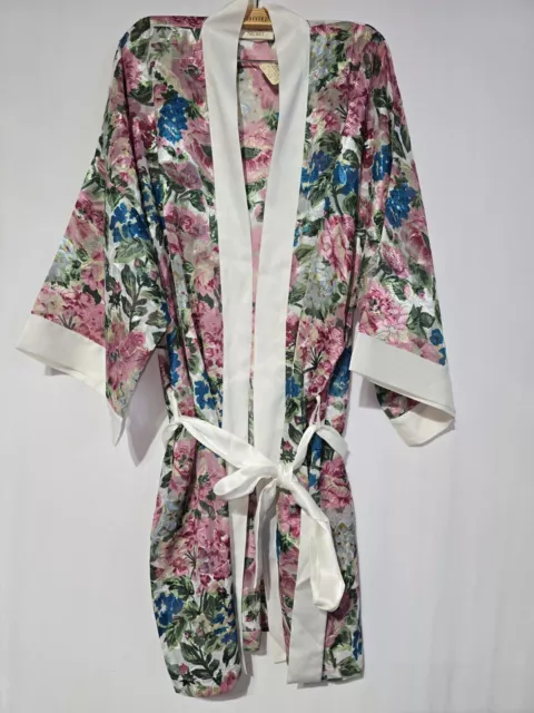 Victoria Secret Sleepwear Lingerie Robe ONE Size Fit Floral Pink Trim Luxe NEW