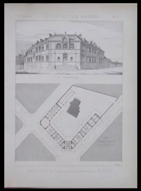 Laval, Lycee Douanier Rousseau - 1886- Planche Architecture - Leopold Ridel