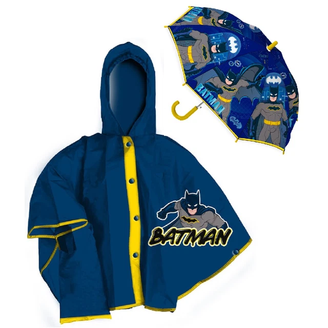 Set Pioggia Mantellina + Ombrello Batman 5/6 Anni Bambino - L04575Mc+L04573Mc
