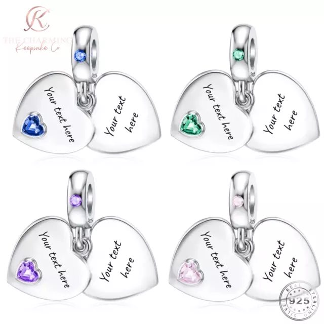 Engraved Heart Charm Genuine 925 Sterling Silver -Personalised  Birthday Gift