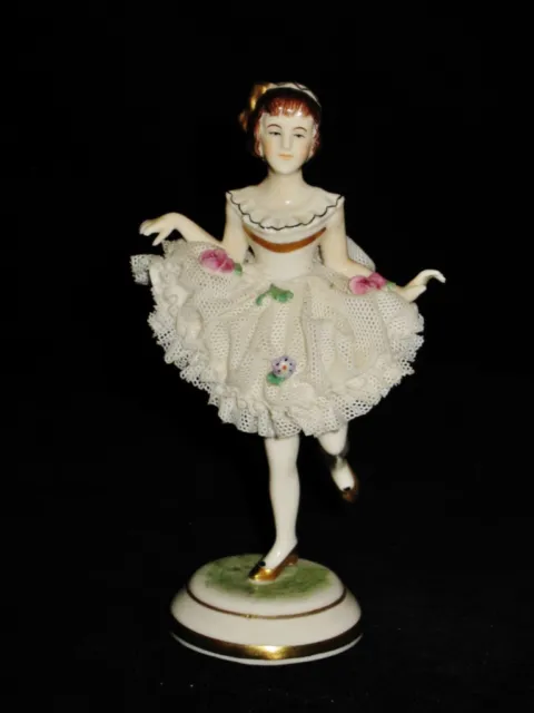 Porcelain Lace Dancer Figurine marked Dresden, Germany with Crown, 4 3/4"
