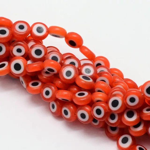 Nazar Boncuk Perlen Glasperlen Lampwork Auge Evil Eye Orange 8x3mm 48 Stück