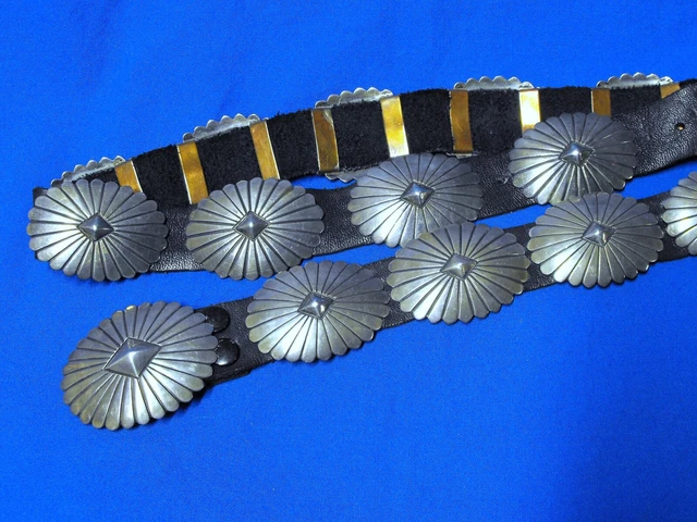 Southwestern Sterling Silver Concho Belt & Buckle LJ Navajo Oval Sunburst 329g Southwestern Sterling Silver Concho Belt & Buckle LJ Navajo Oval Sunburst 329g