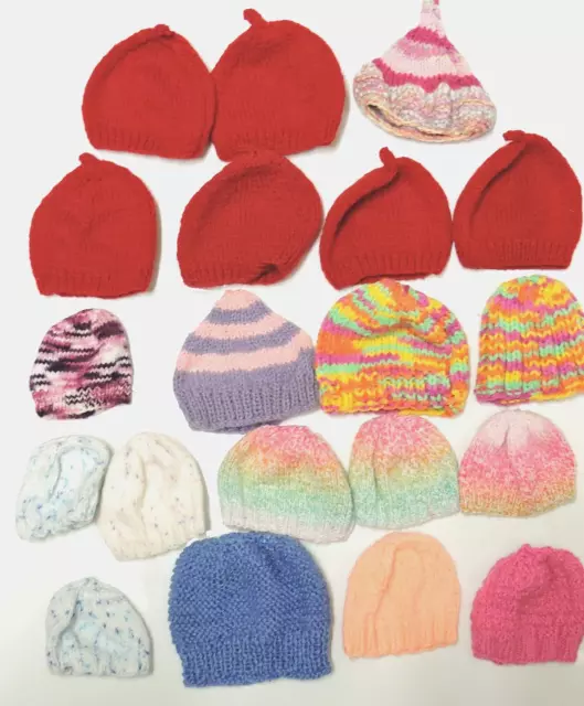 Hand Knitted Newborn Baby Beanie Bundle Mixed Hat Cap 0-6 Months Job Lot New