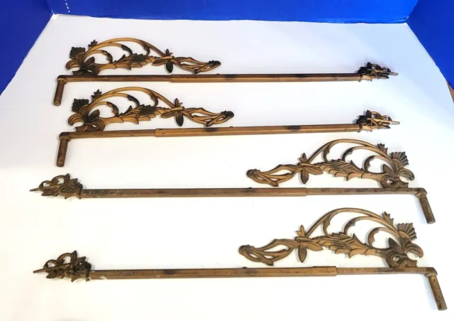 Vintage Metal Swing Arm Curtain Rods Copper Shabby Chic Set of 4