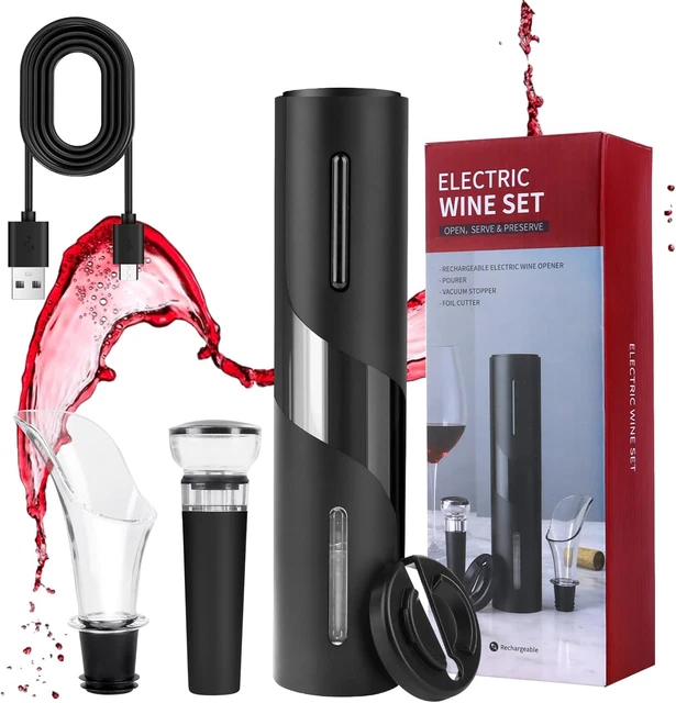 Cavatappi Elettrico 3 In 1 Con Taglia Capsule E Tappo – Set Elegante Per Amanti Del Vino, A Batterie AA