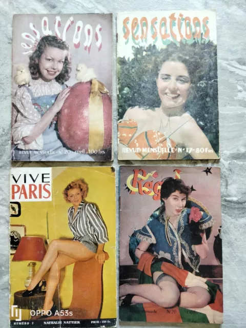4 revues coquines vintage,erotique 40/50, Fétichisme,extase,sexy, Nue, PIN-UP