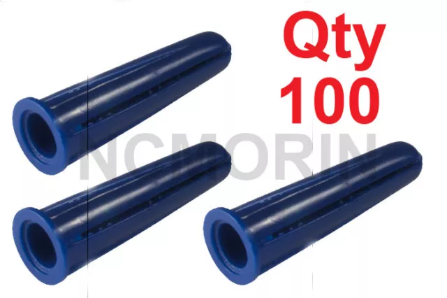 Qty 100 Blue Conical Plastic Wall Anchors, Use with #4 and #6 Screws