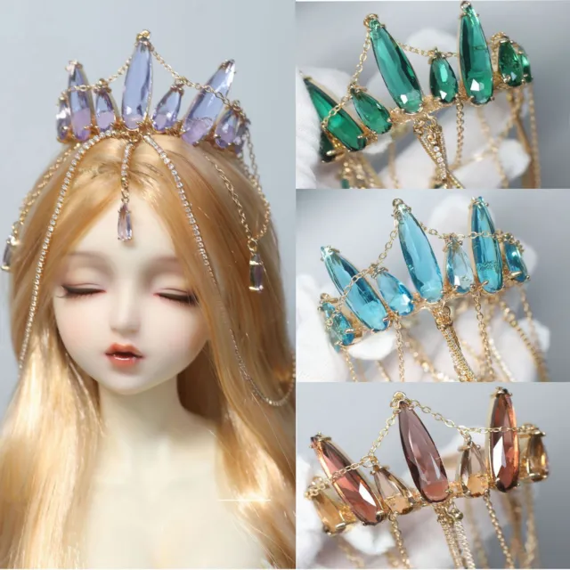 For Blythe 1/4 1/3SD&Uncle BJD Headwear Crystal Crown+Tassels Chain Adjustable