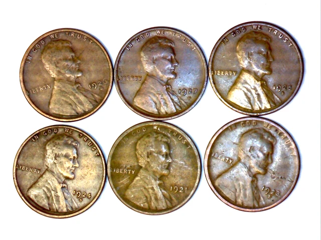1926 S,1927 S,1925 S,1924 S,1923 S,1921 S Lincoln Wheat Cent Lot