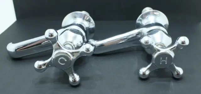 Vintage Crane Hot And Cold Chrome Plated Brass Faucets.