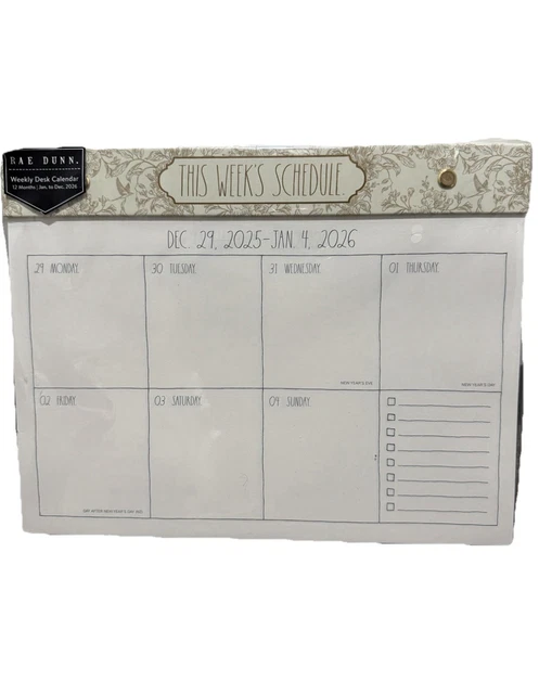 2026 WEEKLY DESK Planner Rae Dunn 12 Months Calendar Jan- Dec. 2026 ...