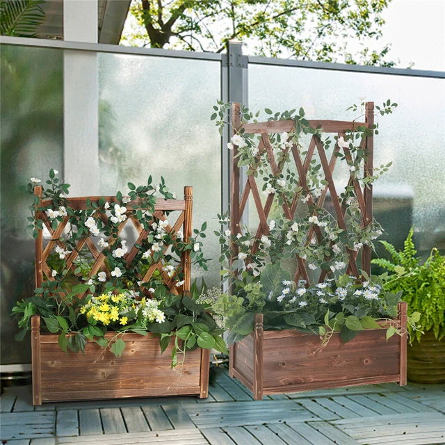 Raised Garden Bed with Trellis Free-Standing Planter Vine Climbing Plant Flower