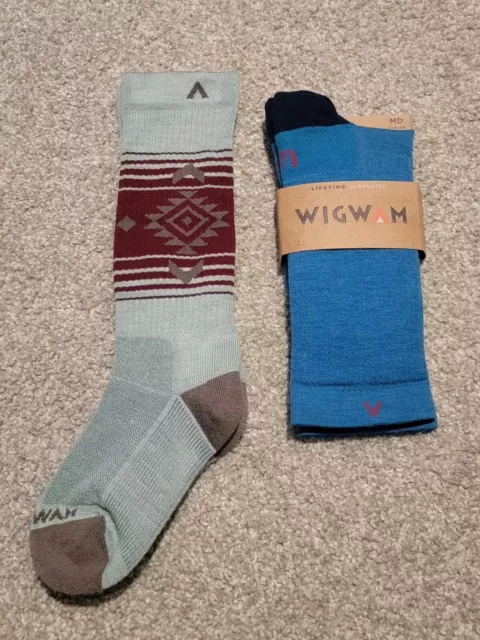 NEW WigWam Crew Socks Medium Men 5-9.5 Women 6-10 Lot Of 2 Wool Nylon Blend Blue