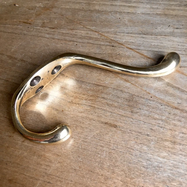 Set Of 4 Antique Brass Double Coat Hooks Victorian Vintage Reclaimed Old 9