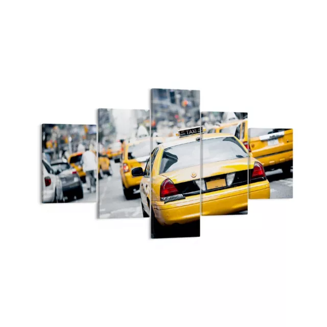 Wandbilder 125x70cm 5 tlg Leinwandbild Taxi Stra�e New York Bilder Wanddeko