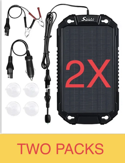 TWO SETS of Sunway Solar Car Battery Trickle Chargers 12V-8W Solar Panel Power