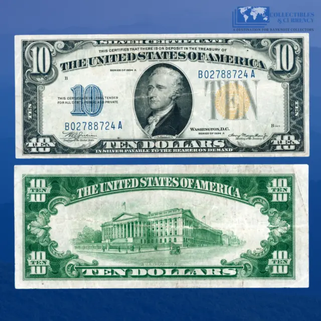 Fr.2309 1934A $10 Silver Certificate Yellow Seal "North Africa", VF #88724