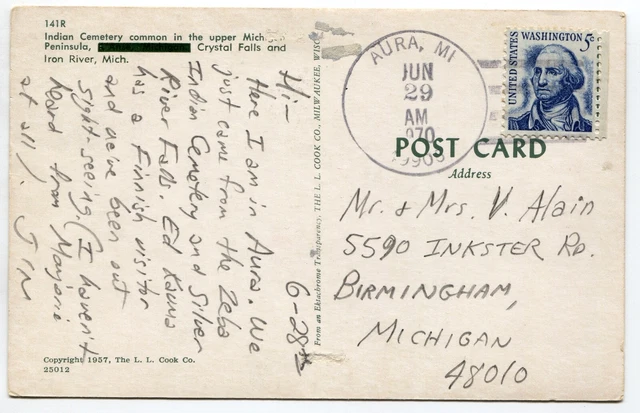 Crystal Falls, Iron River, MI-Michigan, Indian Cemetery, Vintage Chrome Postcard 2
