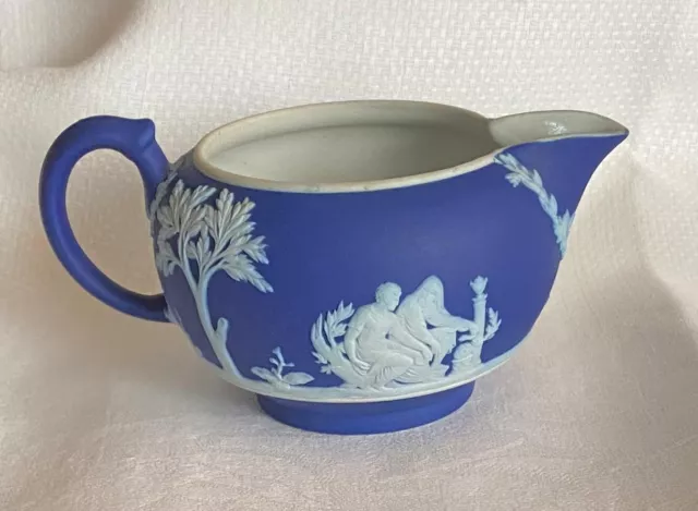 Wedgewood Jasperware Small Creamer Deep Cobalt Blue Dipped Dated Antique England