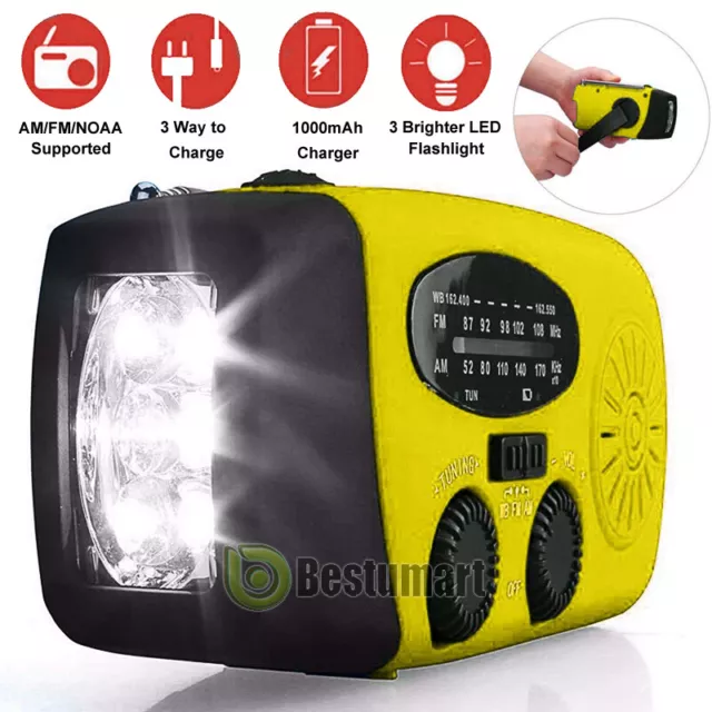 Emergency Solar Hand Crank Dynamo AM/FM Weather Radio LED Flashlight Charger