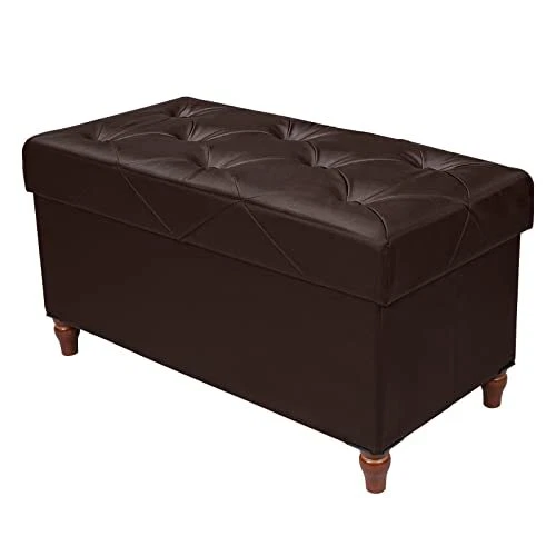 30 Inches Folding Storage Ottoman Bench Wooden Legs Foot Rest Stool for