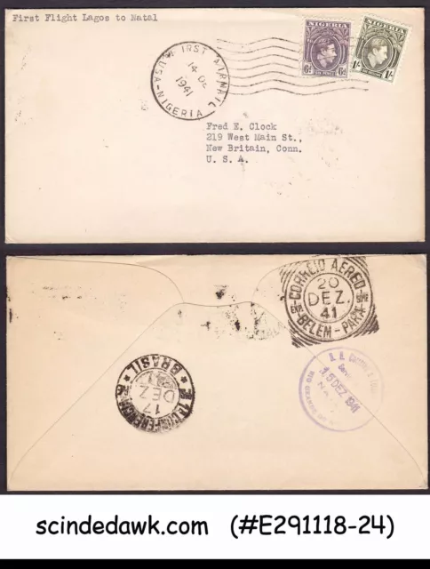 Nigeria - 1941 Première Couverture De Vol Lac À Natal Avec Timbres Kgvi