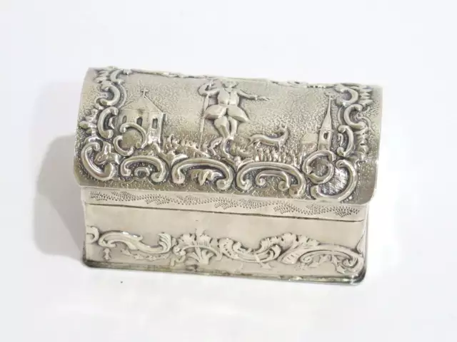 2 7/8 in - European Silver Antique Dutch Religious Theme Chest-Shaped Snuff Box