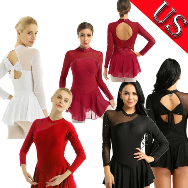 US Women's Cutout Backless Figure Ice Skating Dress Leotard Ballet Dance Costume