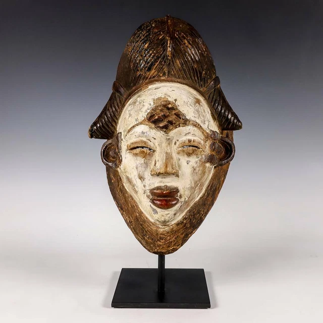 African Punu Mukudj Mask Painted Wood Pigment Gabon Central Africa 20Th C.