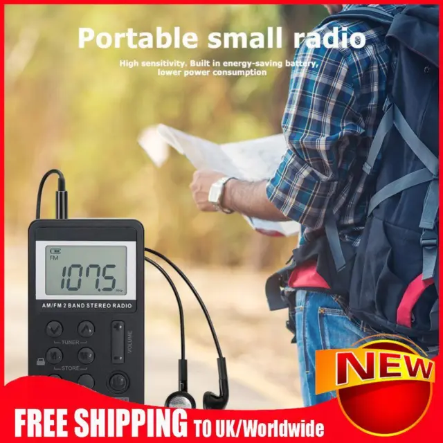 Portable Dual Band AM/FM Pocket Radio Digital Display Mini Radio (Black)
