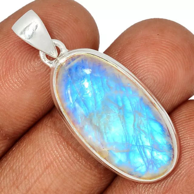 Natural Rainbow Moonstone 925 Sterling Silver Pendant Jewelry CP42547