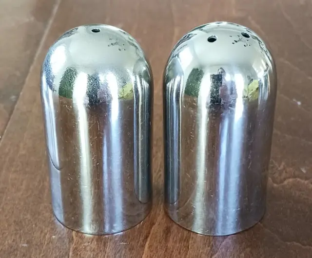 Vintage Modern MCM Silver Tone Chrome Bullet Shaped Salt & Pepper Shakers