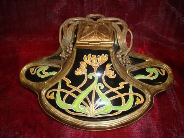 Tintero Flor Art Deco Estilo Art Nouveau Estilo Porcelana Bronce Cerámico