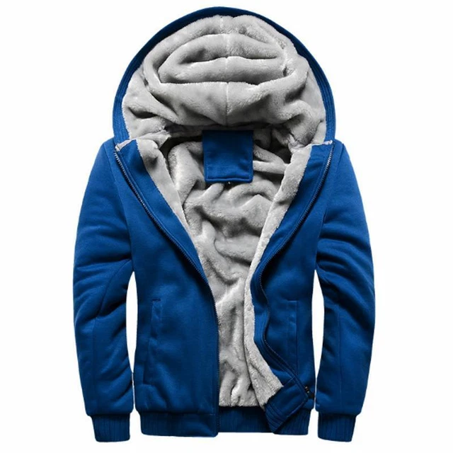 Winter Mens Warm Thick Coat Fleece Fur Lined Jacket Hoodie Zip Up Sweatshirt Top 8