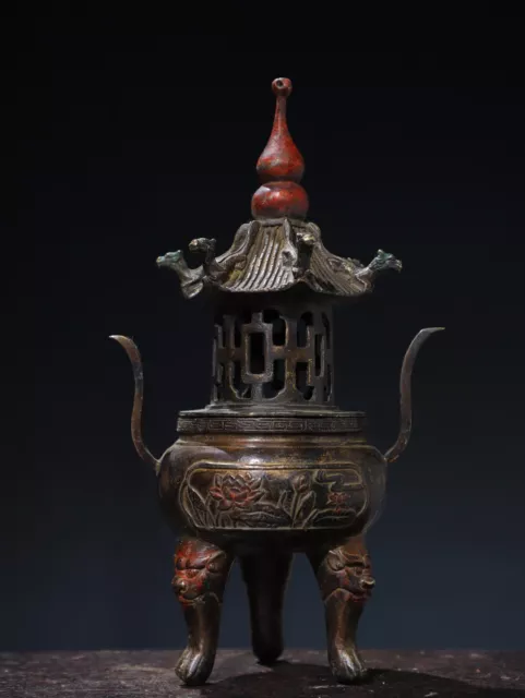 Copper Tuo Jin copywriting ornament [Lotus] incense burner