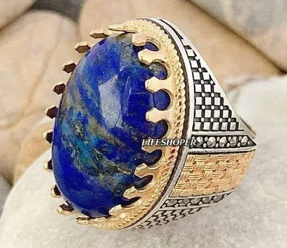 Lapis Lazuli Uomo Anello,Argento Sterling Anello da Uomo,Unico Gioielli,Fatto a