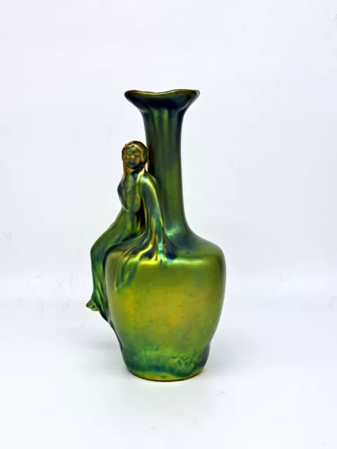 Art Nouveau Zsolnay vase with lady by Mack Lajos