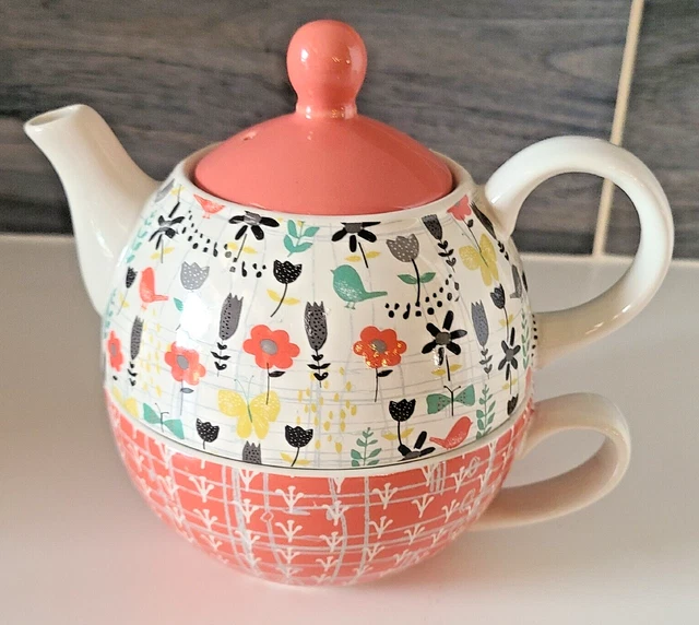 Pavilion Gift Bloom Tea for One Stacked Teapot Cup Amylee Weeks Butterflies Bird