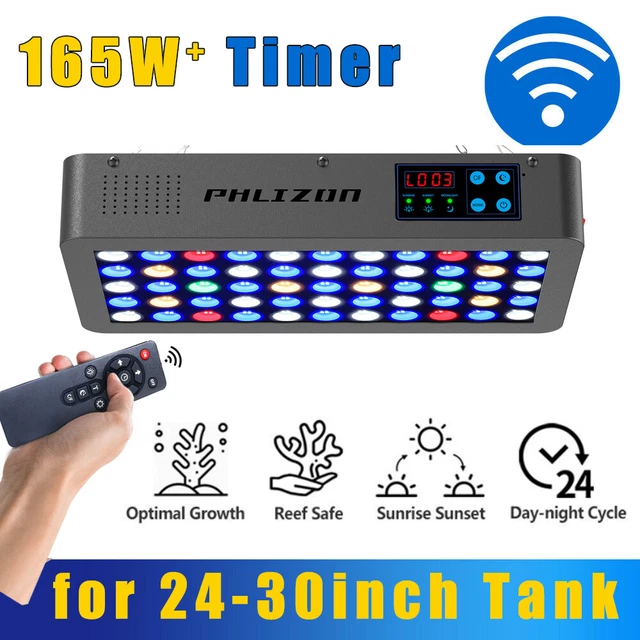 Phlizon 165W Dimmable LED Aquarium Light Full Spectrum Reef Coral Marine Tank UV