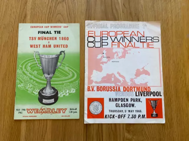 2 x European Cup Winners Cup Finals 1965 & 1966 (West Ham United & Liverpool)