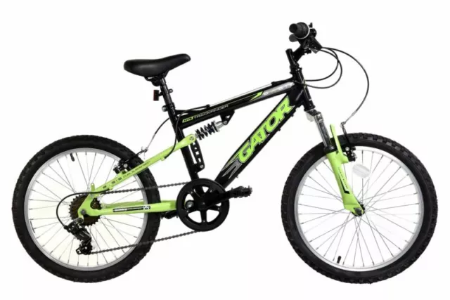 Basis Gator Mountain Bike Kids Full Suspension MTB 20" Bicycle 6 Speed Blk/Green