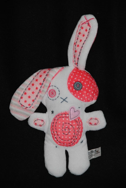 Peluche Doudou Lapin Blanc Rose Fille  TAO Tape à L'oeil Semi Plat Bouton TTBE