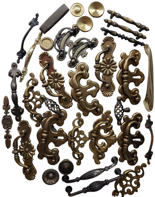 Lot Vintage Bronze Brass Dresser Cabinet Pulls Handles & Knobs Drawer 33pc