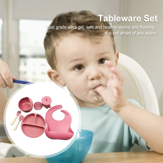6pcs Silicone Baby Feeding Anti Slip Plates for Food Kids Tableware (Dark Red) F