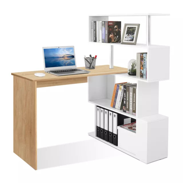 Mondeer L Shaped Computer Desk Corner Desk 360 Degree Rotatable Shelves