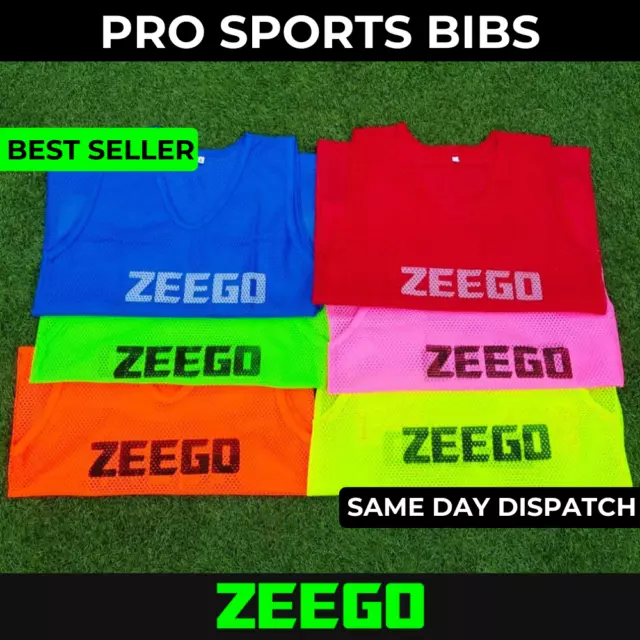 ZEEGO Pro Football Training Bibs Matchday Mesh Bib Vest Rugby Netball Hockey