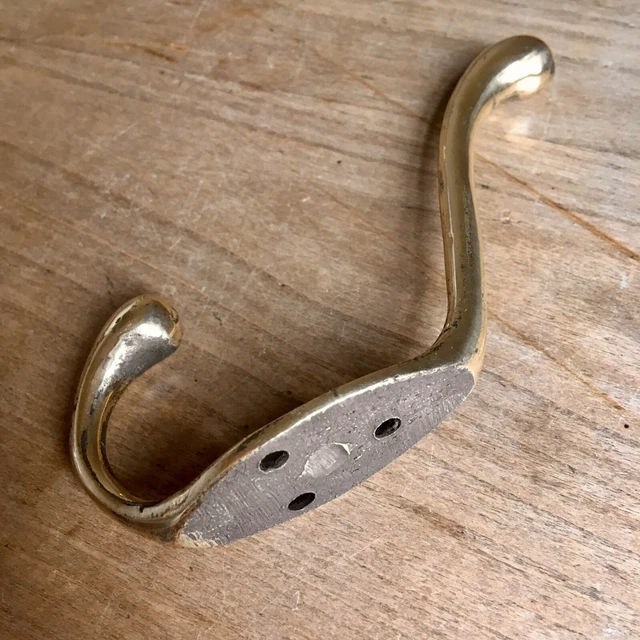 Set Of 4 Antique Brass Double Coat Hooks Victorian Vintage Reclaimed Old 10
