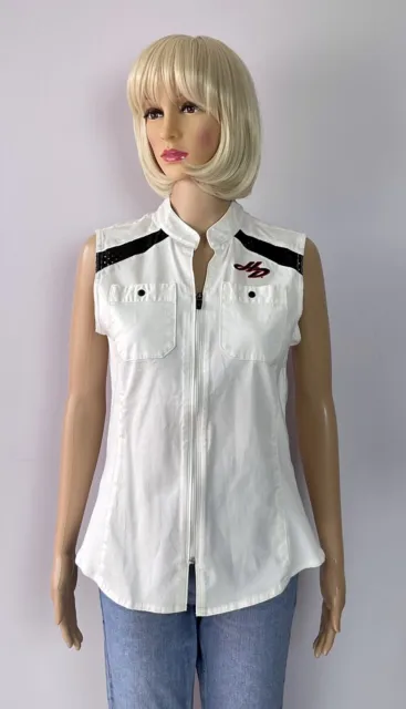 womens HARLEY DAVIDSON cream zip front cotton sleeveless shirt BNWT S