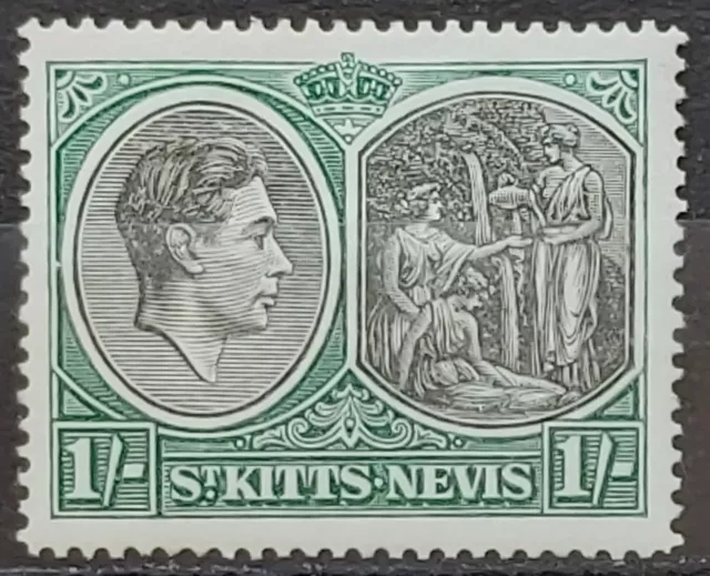 St Kitts & Nevis KGVI 1950 1/= Black & Green Perf 14 Chalk Paper  Mint sg 75c